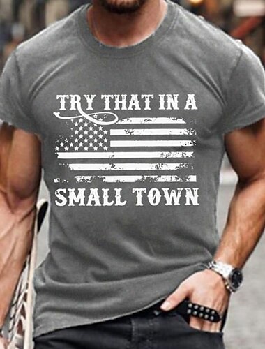  Herren Grafikdrucke Versuchen Sie das in einer Kleinstadt T Shirt Grafischen T-Shirt Baumwolle Kurzarm Grafik Hemd Schwarz Weiß Marineblau Bequemes T-Shirt Outdoor Straße Modedesigner-Kleidung