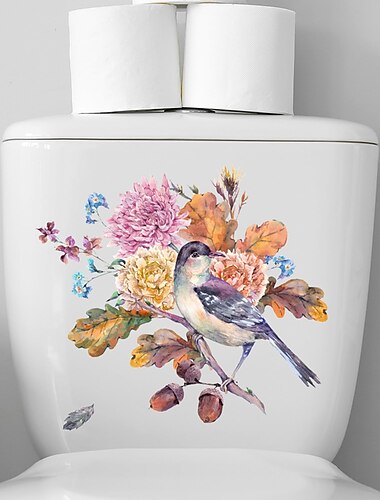  madarak virágok wc ülőke fedőmatricák, öntapadó fürdőszoba falmatricák, virágos madarak pillangós wc-ülőke matricák, barkácsolható, vízálló wc matrica, fürdőszobai tartály dekorációhoz
