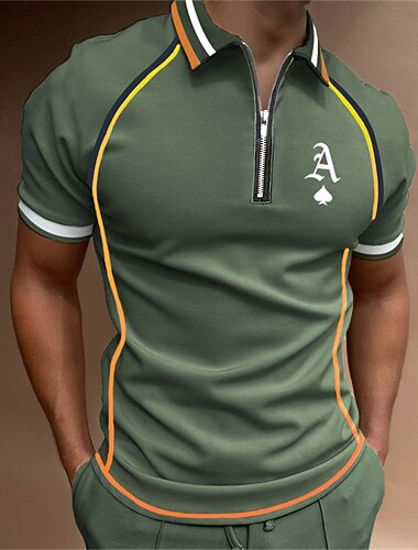  Pánské Polo trička Polo na čtvrt zip ulice Ležérní Přehnutý Čtvrtletní zip Krátký rukáv Módní Na běžné nošení Písmeno Zip Čtvrtletní zip Jaro léto Běžný Černá Armádní zelená Vodní modrá Šedá Polo