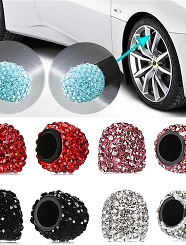 4 Stück Diamant-Autoreifen-Ventilkappen, glänzend, staubdicht, Radventildeckel, Fahrzeug-Bling-Kristall-Ventilkappe, Auto-Styling-Zubehör