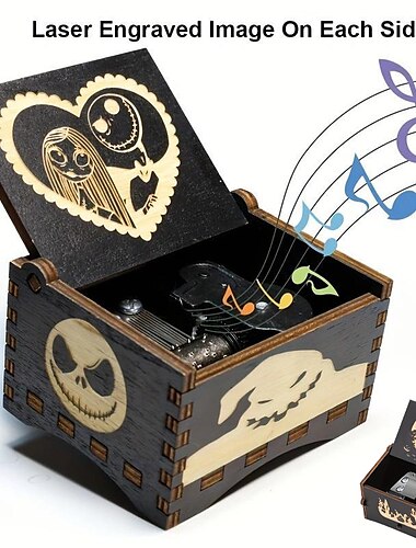  boîte à musique à manivelle en bois halloween boîte à musique peinte