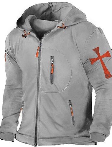  Hombre Graphic Cruz Manga Larga Sudaderas Con Capucha Ropa de calle Design Deporte Casual Primavera & Otoño Negro Gris Oscuro Gris Ropa Diseñador S M L XL XXL 3XL