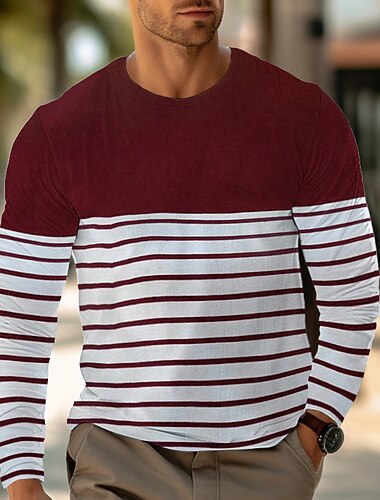  Per uomo Maglietta Manica Lunga Girocollo Estate A righe Moda Designer Essenziale Vacanza Streetwear Uscire Vinaccia Nero Blu scuro Maglietta Top per Uomo