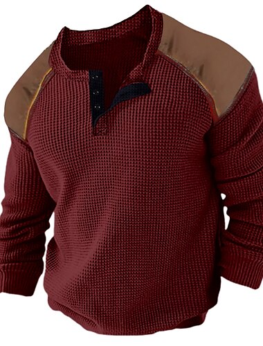  Herren Waffel-Henley-Hemd T-Shirt Farbblock Henley Strasse Urlaub Langarm Bekleidung Modisch Designer Basic