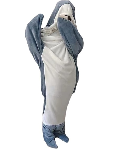  Mujer tiburón saco de dormir manta polar pijama ropa de descanso cálido casual confort hogar diario cama franela transpirable sudadera con capucha manga larga otoño invierno azul