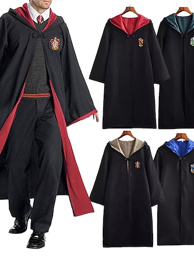  Wizard Witch Robe Hogwarts Wizarding World Costume Gryffindor Slytherin Ravenclaw Cloak Adults Kid's Movie Cosplay Halloween Carnival Costume