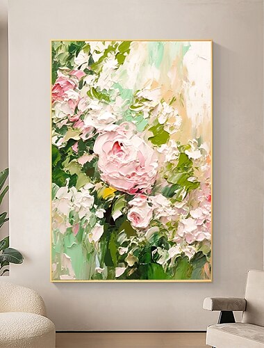  Pintura al óleo hecha a mano lienzo arte de la pared decoración pintura de flores original pintura de paisaje floral abstracta para la decoración del hogar con marco estirado / sin pintura de marco