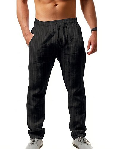  Herre Bukser Sommerbukser Uformelle bukser Snorer Elastisk midje Stripe Komfort Pustende Avslappet Daglig Ferie Mote Klassisk Stil Svart Hvit