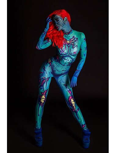  Skelett / Totenkopf Zombie Cosplay Kostüm Bodysuits Ganzkörper-Catsuit Erwachsene Damen Ein Stück Gruseliges Kostüm Party Halloween Halloween Maskerade Karneval Einfache Halloween-Kostüme