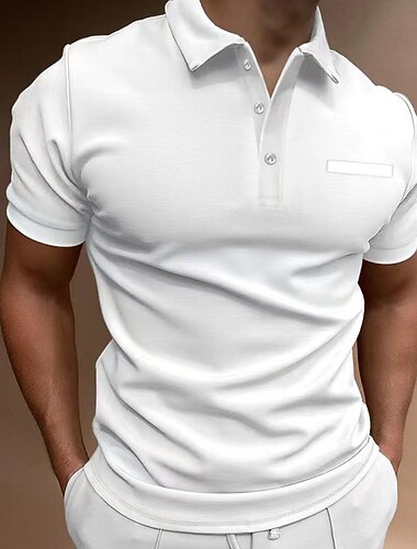  Men's Button Up Polos Golf Shirt Casual Holiday Lapel Short Sleeve Fashion Basic Plain Classic Summer Regular Fit Navy Fire Red Light Sky Blue Black White Grey Button Up Polos