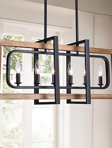  gårdshus lysekrone til spisestue lysarmatur 4/6-lys kjøkkenøy lys rustikk tre lysekrone over bord 110-240v