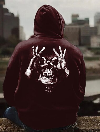  Herren Totenkopf Motiv Grafik-Drucke Hoodie Sweatshirt Kapuze Hoodies Pullover Hoodie Sweatshirt Kapuze Langarm Sweatshirt mit Kapuze Mit Kapuze Strassenmode 3D-Druck Täglich Sport Schwarz Wein