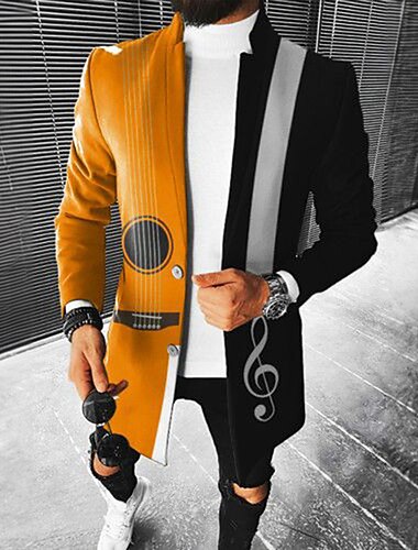  Herr Grafiska tryck Guitarr Vinterkappa Rock Kappa Håller värmen Andningsfunktion Bekväm Mode Streetwear Affär Arbete Klä till Jobbet Utekväll Ficka Mönster Höst vinter Nedvikt Långärmad Gul Blå Grön