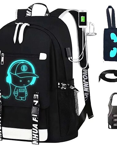  светящийся школьный рюкзак для мальчиков с USB-портом для зарядки и замком – водонепроницаемый подростковый рюкзак с разъемом для наушников для средней школы, путешествий или повседневного использования