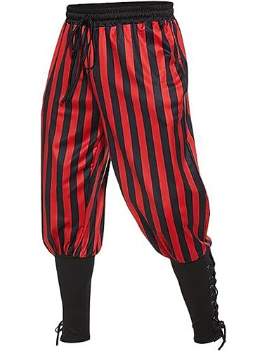  Rétro Vintage Médiéval 17ème siècle Pantalons de pirate Ren Faire Collier Pirate Chevalier Viking Cordon de serrage Rayures Homme Pirate Halloween Carnaval LARP Foire de la Renaissance Adulte Pantalon