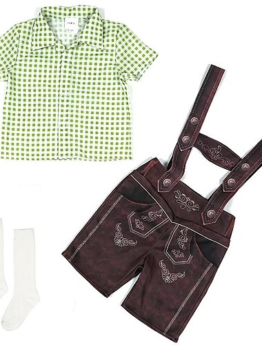  Karneval Oktoberfestbier Kostüm Strümpfe / Strumpfhosen Kariertes Hemd Oktoberfest / Bier Deutsch München Wiesn Jungen Stoff im traditionellen Stil Hemd Socken Shorts