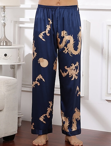  Hombre Pantalones de pijama Pijama Pantalones de Yoga (Lounge) Pantalones de seda Estampados Elegante Casual Confort Hogar Diario Cama Seda sintética Comodidad Verano Primavera Negro Rojo