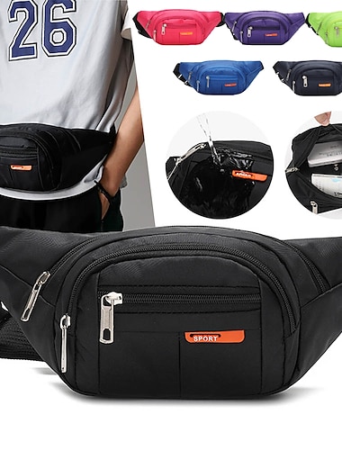  Sac banane unisexe noir imperméable - sac banane multi-poches avec sangle réglable, sac ceinture durable pour les voyages, le sport, la randonnée et les activités de plein air