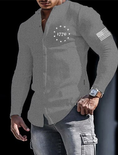  Férfi Póló Menő ing Hosszú ujjú ing Hosszú ujj V-alakú Tavasz & Ősz Grafika Szöveg Divat Dizájn Alkalmi Nyomtatott Gomb lefelé Utca Sport Szabadság Fekete Fehér Szürke Férfi felső póló