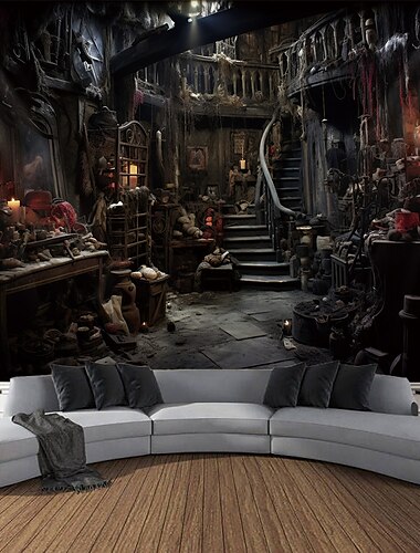  Halloween Horrorhaus Hängender Wandteppich Wandkunst Großer Wandteppich Wandmalerei Dekor Fotograf Hintergrund Decke Vorhang Zuhause Schlafzimmer Wohnzimmer Dekoration