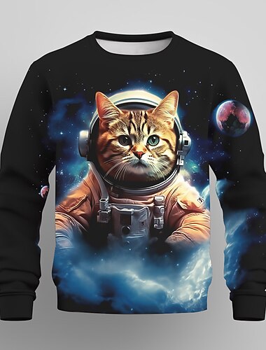  Para Meninos 3D Gráfico Gato Astronauta Moletom Manga Longa Impressão 3D Verão Outono Moda Roupa de rua Diário Infantil 3-12 anos Ao ar livre Casual Diário Normal
