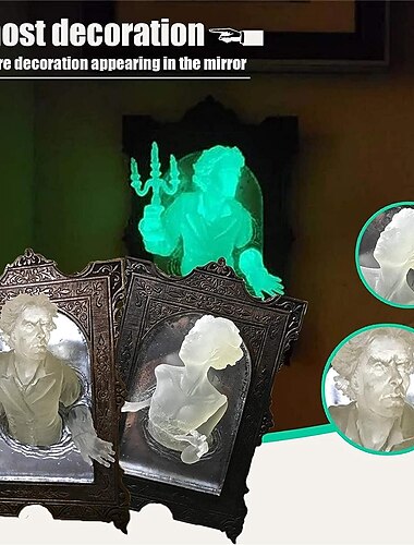  鏡の中のハロウィーンのゴースト、暗闇で光る 3D 樹脂ゴースト フレーム、寝室や廊下の装飾に最適なクリエイティブな蛍光鏡彫刻