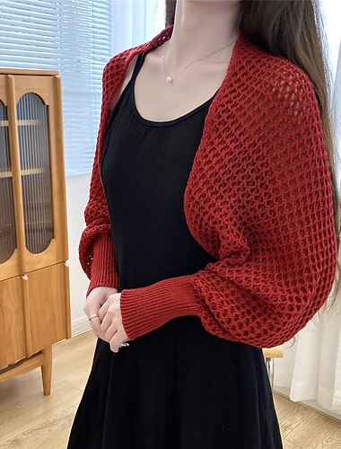  Scialli Stole da donna Bolero Neutro Casual quotidiano Manica lunga Maglia Stole da matrimonio Con Colore Puro Per Giornaliero Autunno