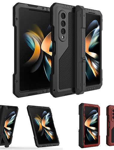  Чехол для телефона для Samsung Galaxy Z Fold 5 сверхпрочный с подставкой ударопрочный защитный чехол металл силикон