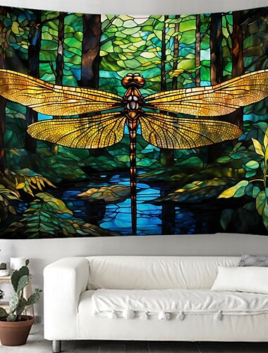  Buntglas-Libelle zum Aufhängen, Wandteppich, Wandkunst, großer Wandteppich, Wanddekoration, Fotografie, Hintergrund, Decke, Vorhang, Zuhause, Schlafzimmer, Wohnzimmer, Dekoration
