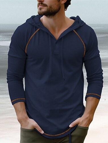  Men's T Shirt Tee Top Long Sleeve Hooded Summer Plain Raglan Sleeve Fashion Designer Basic Vacation Street Going out Black Navy Blue Coffee Top Tee for Men