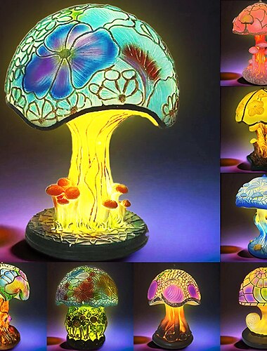  6 Inch Mushroom Table Lamp Bohemian Resin Decorative Bedside Lamp for Bedroom Living Room Home Office Decor Gift