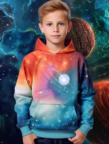  Garçon 3D Graphic Galaxie Espace Sweat à capuche manche longue 3D effet Printemps Automne Hiver Mode Vêtement de rue Frais Enfants 3-12 ans Extérieur Casual du quotidien Standard