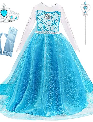  kinderen meisjes elsa bevroren kostuum jurk pailletten bloemen prestaties party blauwe maxi lange mouwen prinses zoete jurken herfst winter regular fit 3-10 jaar