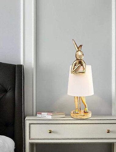  Tischlampe, Hasen-Tischlampen, goldene Hasen-Tischlampe für Schlafzimmer, Hasen-Kinder-Nachttischlampe, Geschenk-Tischlampe, kleines Hasenlicht, 110–240 V