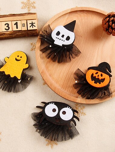  Taapero Tyttöjen Halloween / Kausaliteetti / Päivittäin Pääkallot / Kurpitsa / SPIDER Silmukka Hiuskoristeet Halloween mesh clip-kurpitsa / Halloween mesh clip-hämähäkki / Halloween mesh clip-luuranko