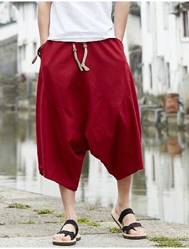  Hombre Pantalones Pololos Holgado Pantalones cortos de playa Pantalones Capri Cintura elástica Perneras anchas Estampado Comodidad Transpirable Casual Diario Playa Mezcla Lino Algodón Moda Ropa de
