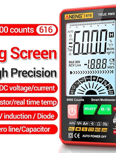  Multímetro digital de 6000 contagens com ferramenta de teste ac/dc portátil com luz de fundo de tela grande