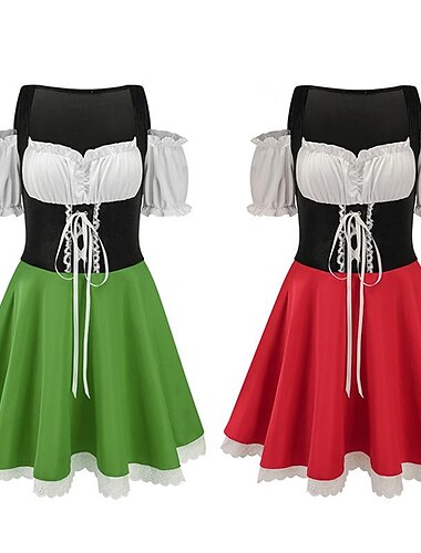  Halloween Oktoberfest Sukienka Kostium Cosplay Dirndl Oktoberfest / Piwo Sukienki Cosplay bawarski Łąki Damskie Karnawał Festiwal Tkanina w stylu tradycyjnym Sukienka Fartuch