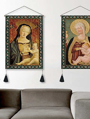  pacote com 2 tapeçaria de parede de tecido medieval vintage arte decoração cobertor cortina pendurada em casa quarto decoração sala de estar borla de linho de algodão nórdico 14" x 20"