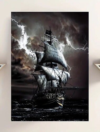  Landschaft Wandkunst Leinwand schwarz Segelboot Wellen Drucke und Poster Bilder dekorative Stoffmalerei für Wohnzimmer Bilder ohne Rahmen