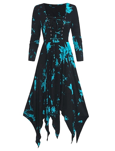  vestido de halloween para mujer retro años 50 vestido vintage vestido midi halloween diario cordón estampado tie dye cuello redondo manga 3/4 ajuste regular primavera otoño 2023 rojo azul s m l xl