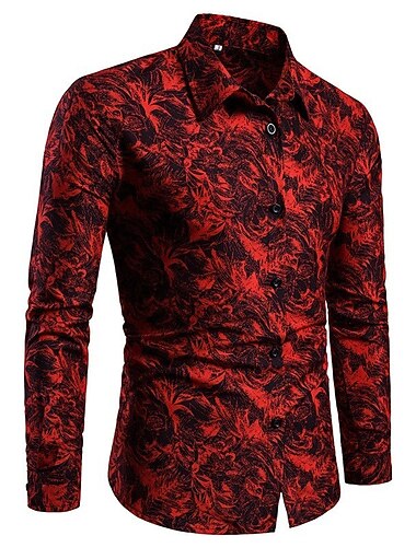  Herren Hemd Sommerhemd Knopfhemd Lässiges Hemd Rot Langarm Abstrakt Kargen Täglich Urlaub Bekleidung Modisch Brautkleider schlicht Komfortabel