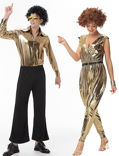  Disque Couples Costume de carnaval Déguisement Abba Adulte Homme Femme Rétro Vintage Années 60 Années 70 Carnaval Mascarade mardi Gras Costume de carnaval facile