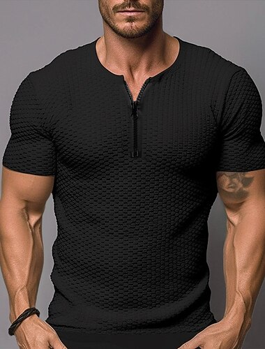  Homme T shirt Tee T-shirt uni à fermeture à glissière T-shirt en tricot gaufré Plein Col V Plein Air Vacances Manches courtes Vêtement Tenue Mode Design basique