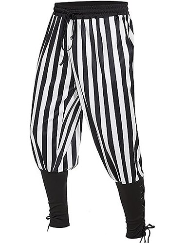  Retro / vintage Middelalderkostumer 17. århundrede Piratbukser Ren Faire Halskæde Pirat Ridder Viking Snørelukning Stribe Herre Pirat Halloween Karneval LARP Ren Faire Voksne Bukser