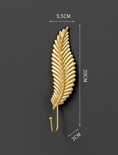  1 Stück blattförmiger, spurloser, stanzfreier Wandhaken, Metall-Wanddekoration, Küche, Badezimmer, Wandhaken zum Aufhängen von Schlüsselornamenten, dekorativer Haken