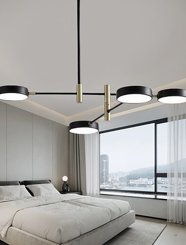  Sputnik-Kronleuchter, 4/6-Kopf-Metall-LED-Radar-Kronleuchter mit Acrylschirm, runder LED-Kronleuchter mit neutralem Licht in Schwarz für Schlafzimmer, Wohnzimmer, Esszimmer, nur dimmbar mit