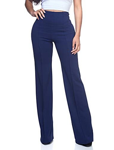  Damen Anzughosen Ausgestellte Hosen Hosen Hose Elegant Stilvoll Büro In voller Länge Hoher Taillenbund Feste Farbe Tasche Hoher Schnitt Komfort Atmungsaktivität Weich Mikro-elastisch Formal B¨¹ro
