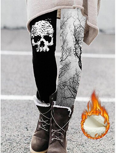  Kvinnors leggings byxor mode hel längd hög midja geometrisk dödskalle katt tryck termisk värme mage kontroll rumpa lyft stretchig Halloween avslappnad vardag röd grön ljus svart grå smal