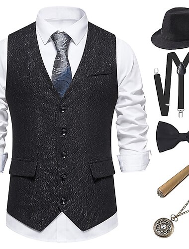  Retrò Vintage Anni Ruggenti Anni 1920 Abiti Gilet Cappello Panama Gentiluomo Gangster Normale Per uomo Natale Halloween Carnevale Balli di fine anno Club Addio al Nubilato Adulti Gilet Fiocco Cappello